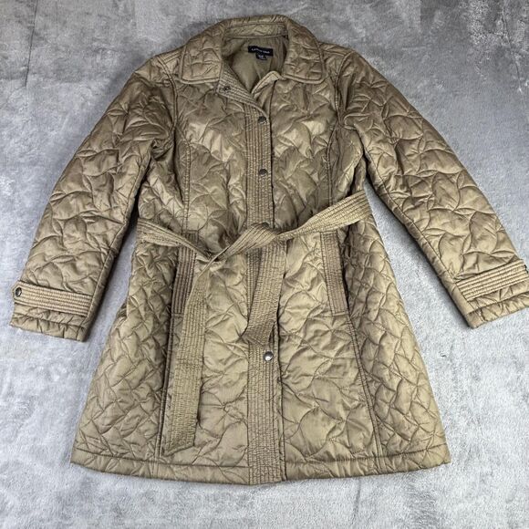 Lands' End Jackets & Blazers - Lands' End Coat‎ Womens Small Tan Khaki Quilted Belted Snap Front Insulated